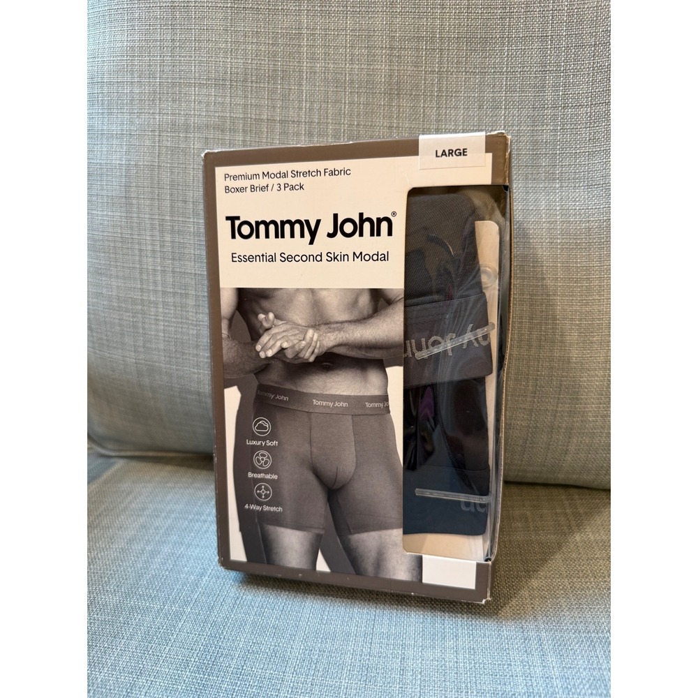 Tommy John Essential Second Skin Modal Boxer Briefs 3 Pack Large Black Grey